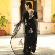 Black Organza Handpainted Saree - Image 4